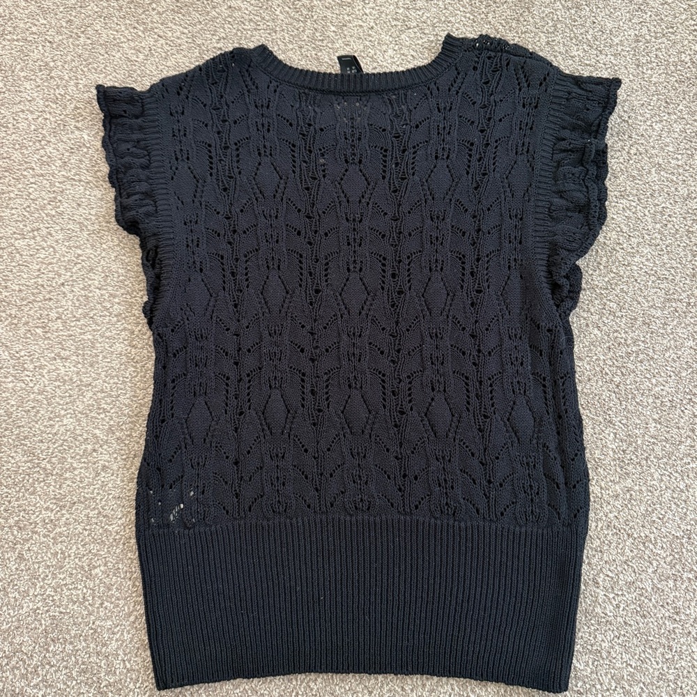 Lindex (Sweden) Black Loose Knit Flutter Sleeve Top Women’s Medium - Picture 2 of 9
